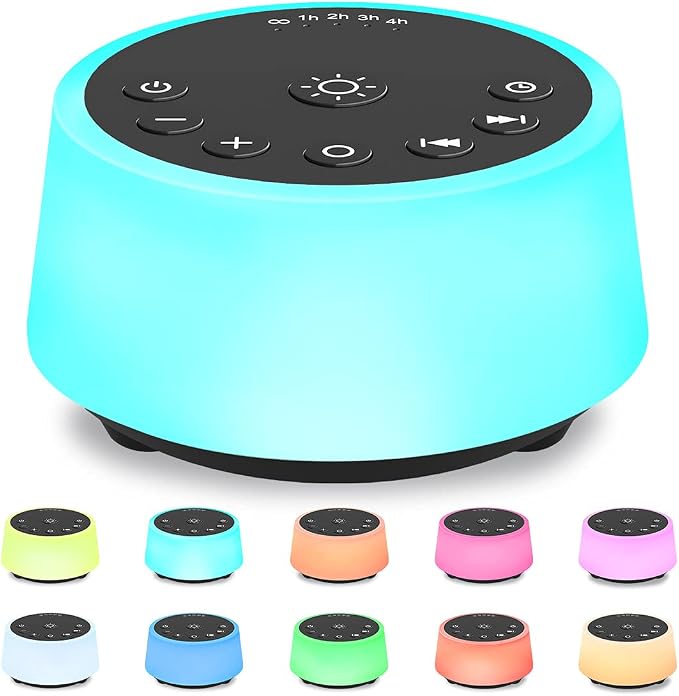 Color noise sound machine with 10-color night light and 25 soothing sounds