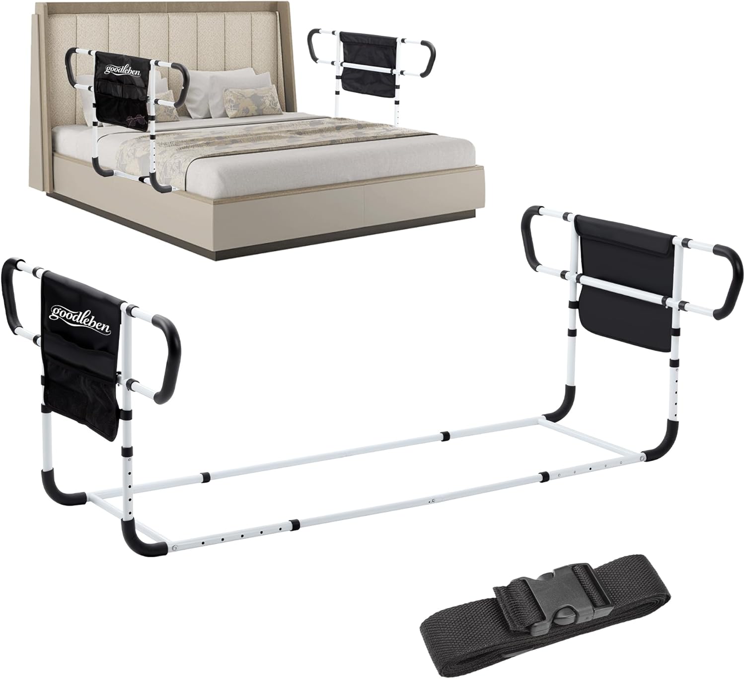 Double bed rail for elderly adults safety adjustable dual side bed assist rail