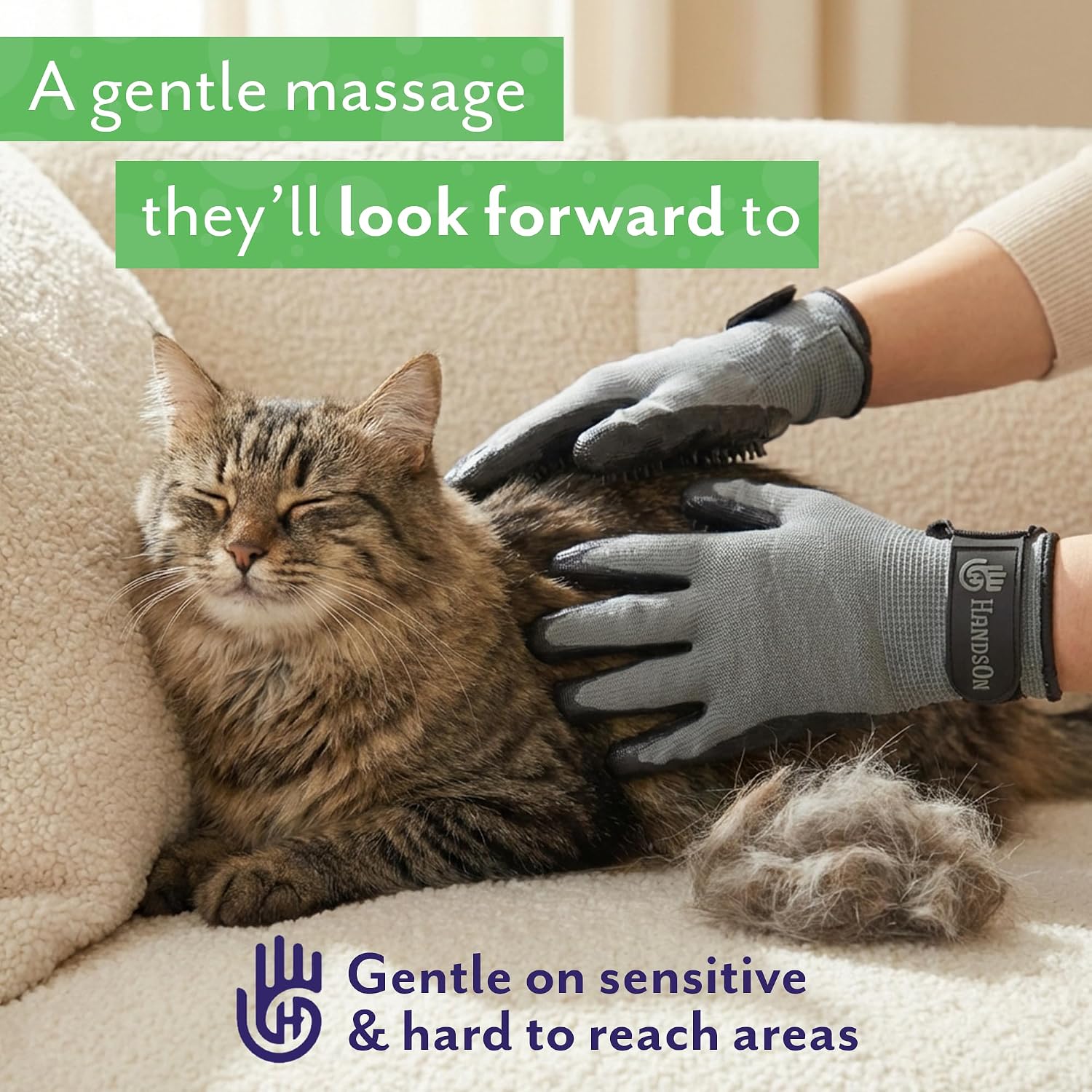 HandsOn silicone deshedding grooming gloves for nervous cats who fear brushes