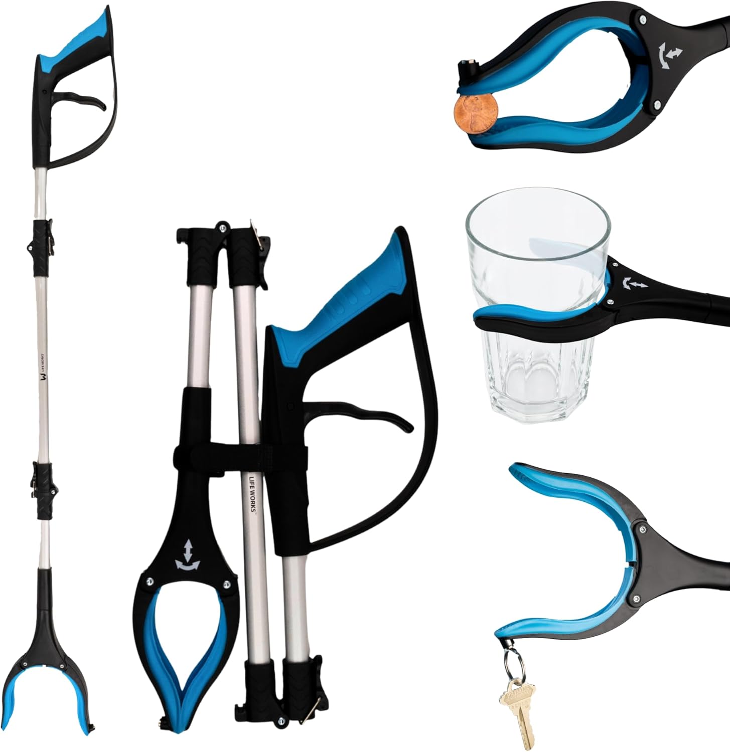LIFE WORKS reacher grabber tool 360 rotating head lightweight 36 inch foldable arm