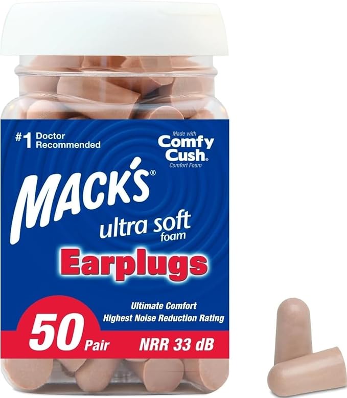 Mack's Ultra Soft foam earplugs 50 pair with 33dB NRR for sleep and hearing protection
