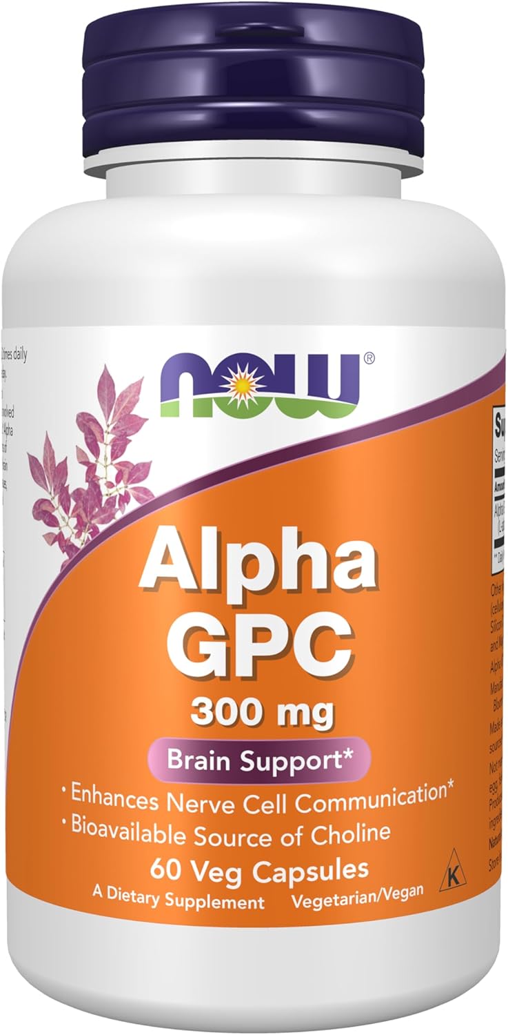 NOW Alpha GPC 300mg choline supplement 60 veg capsules for cognitive support