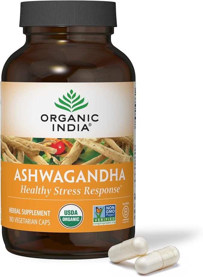 Organic India ashwagandha capsules for stress relief and adrenal support