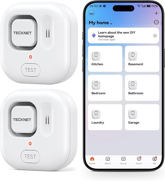 TECKNET WiFi water leak detector with smartphone app alerts for home protection