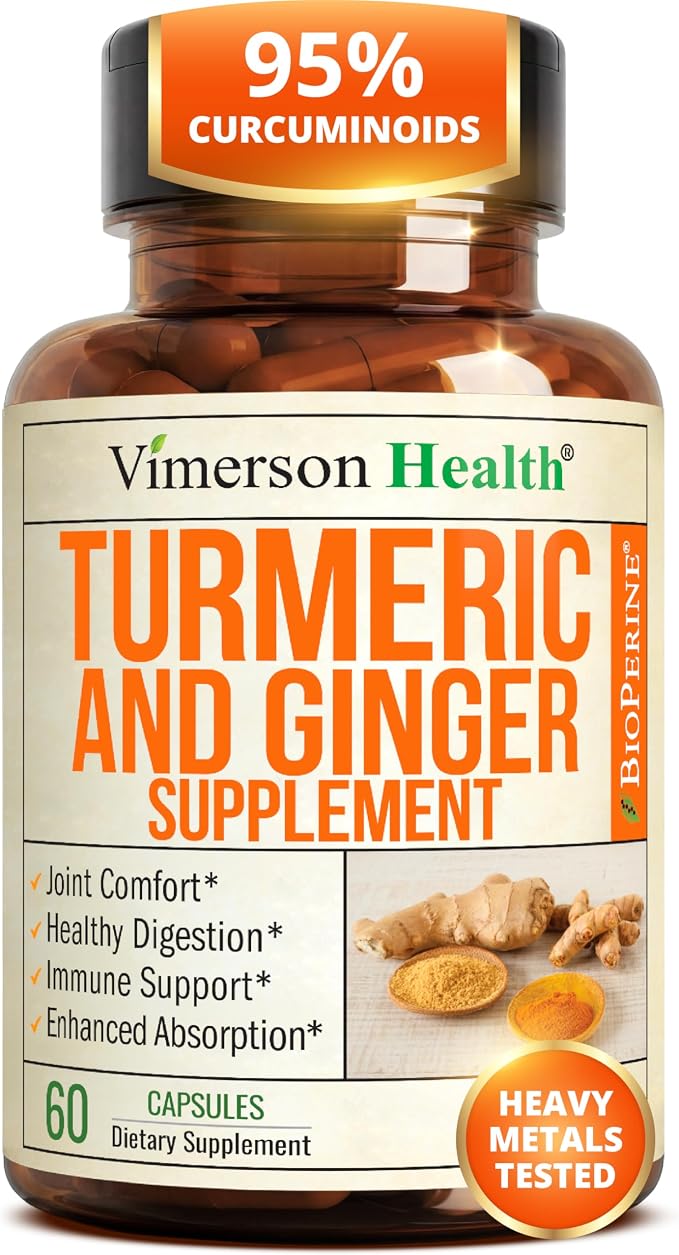 Turmeric and ginger supplement with black pepper extract for joint and immune support