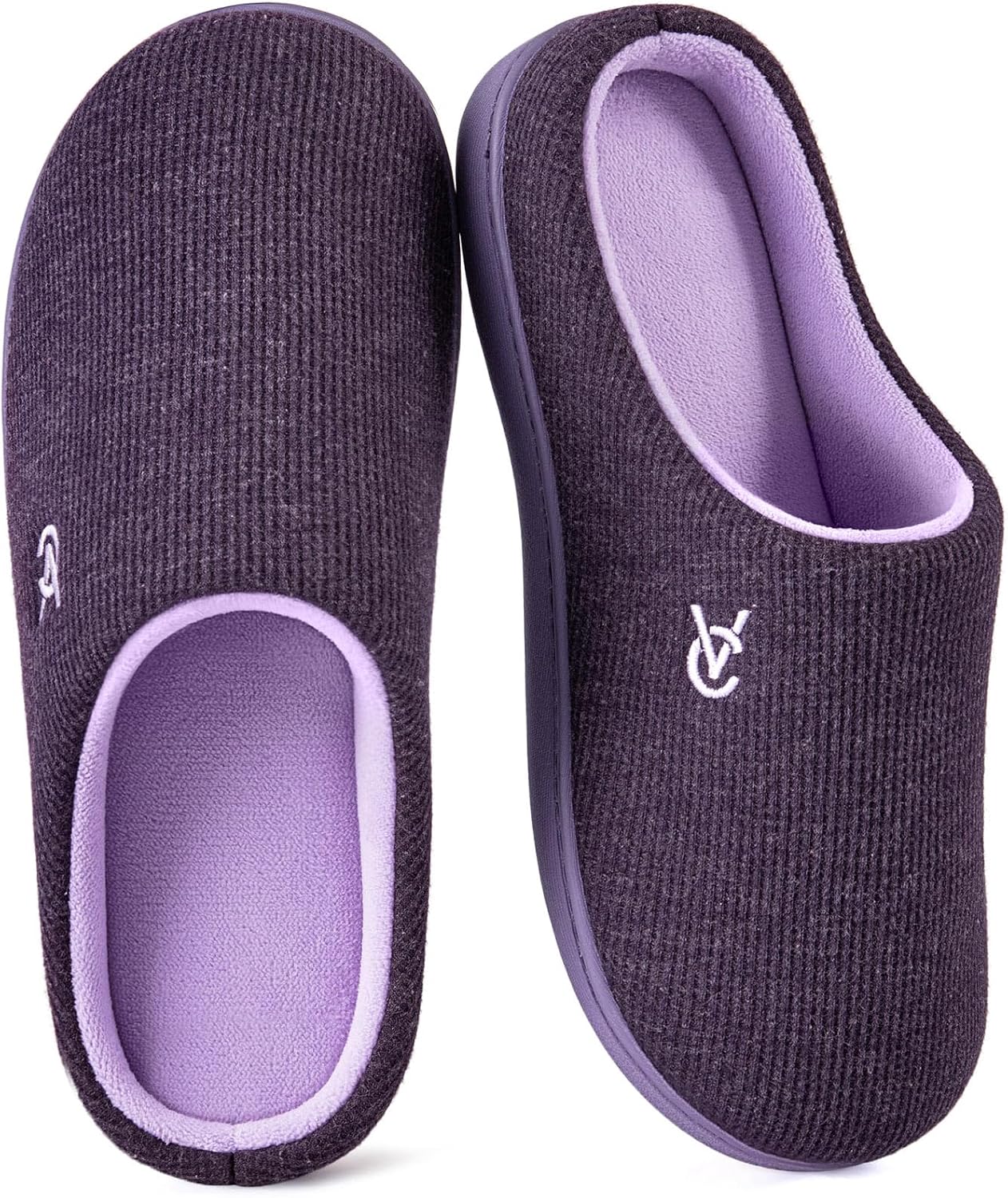 VeraCosy womens two-tone slippers soft comfy knit memory foam non-slip indoor outdoor house shoes