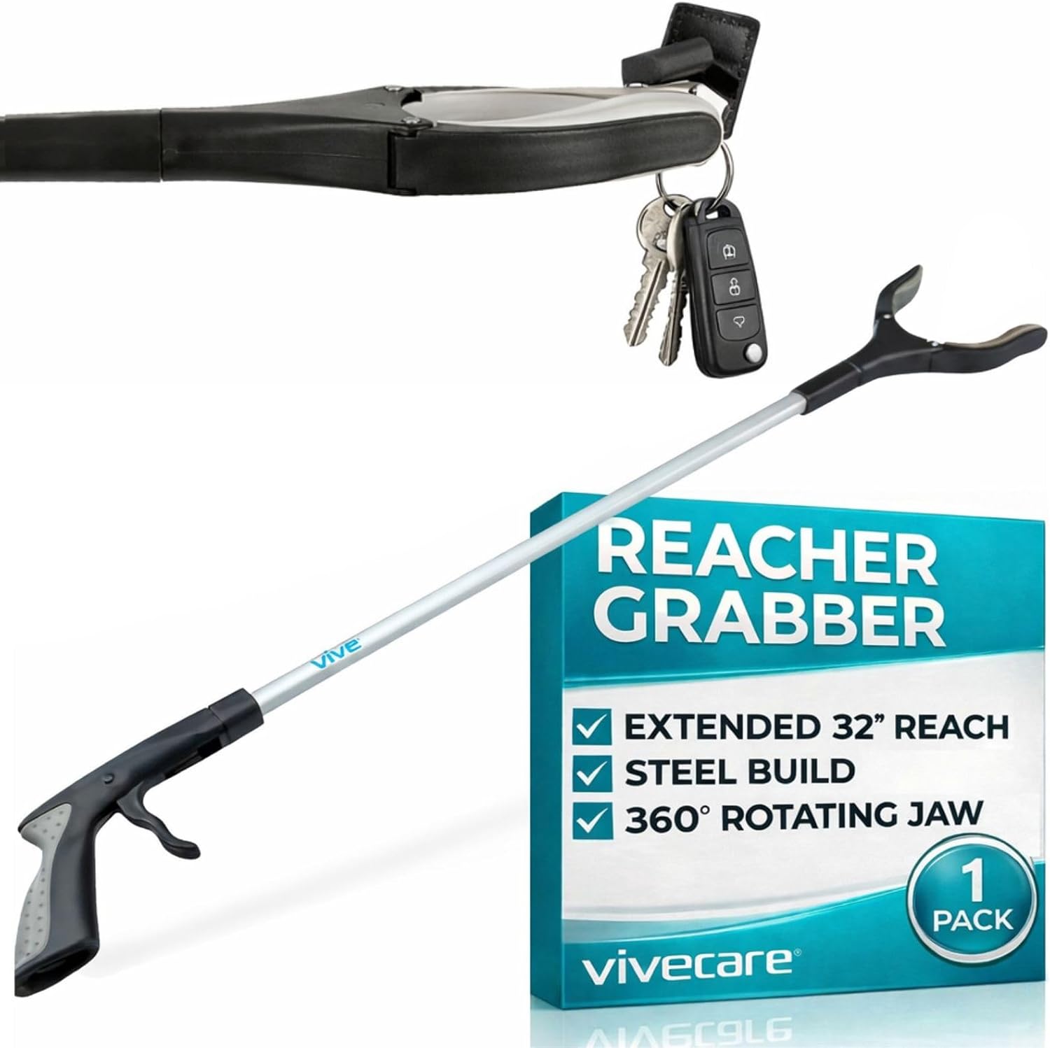 Vive reacher grabber 32 inch extra long mobility aid rotating hand heavy duty